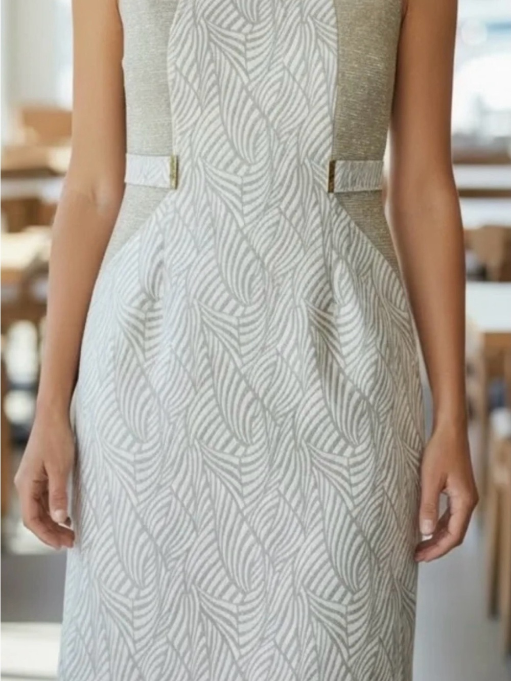 Calvin Klein Cream Dress with Gold Accents